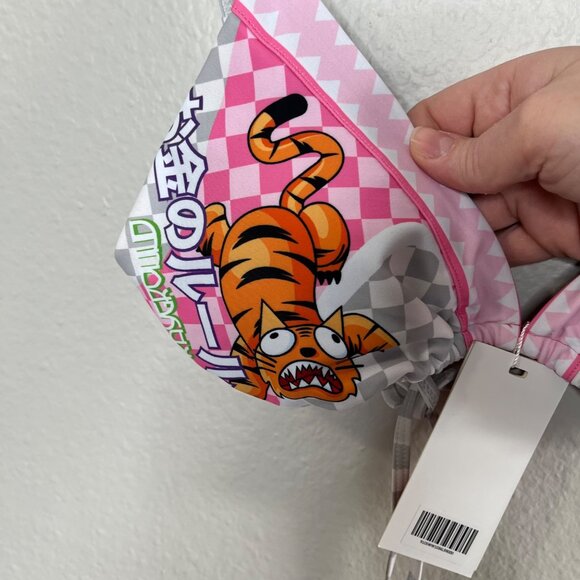 Sprayground Womens Triangle WTF Art Bikini Top Pink Tiger & Flame Print Size L - Picture 3 of 10